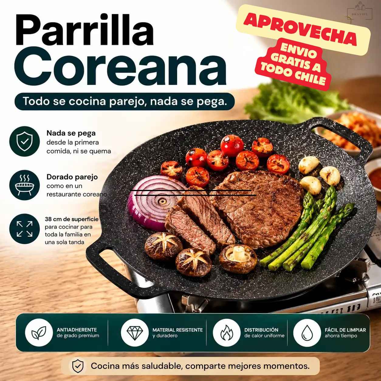 KoreanGrill Max - Cocina Parejo Sin Pegar Nada